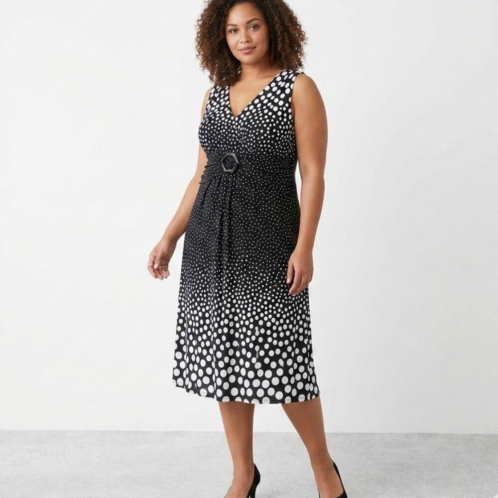 Perceptions New York Black and White Dot Midi Dress Size 16